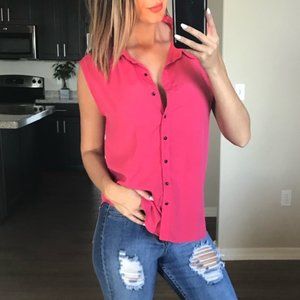 Walter Baker Neon Bright Coral Pink Button Up Top